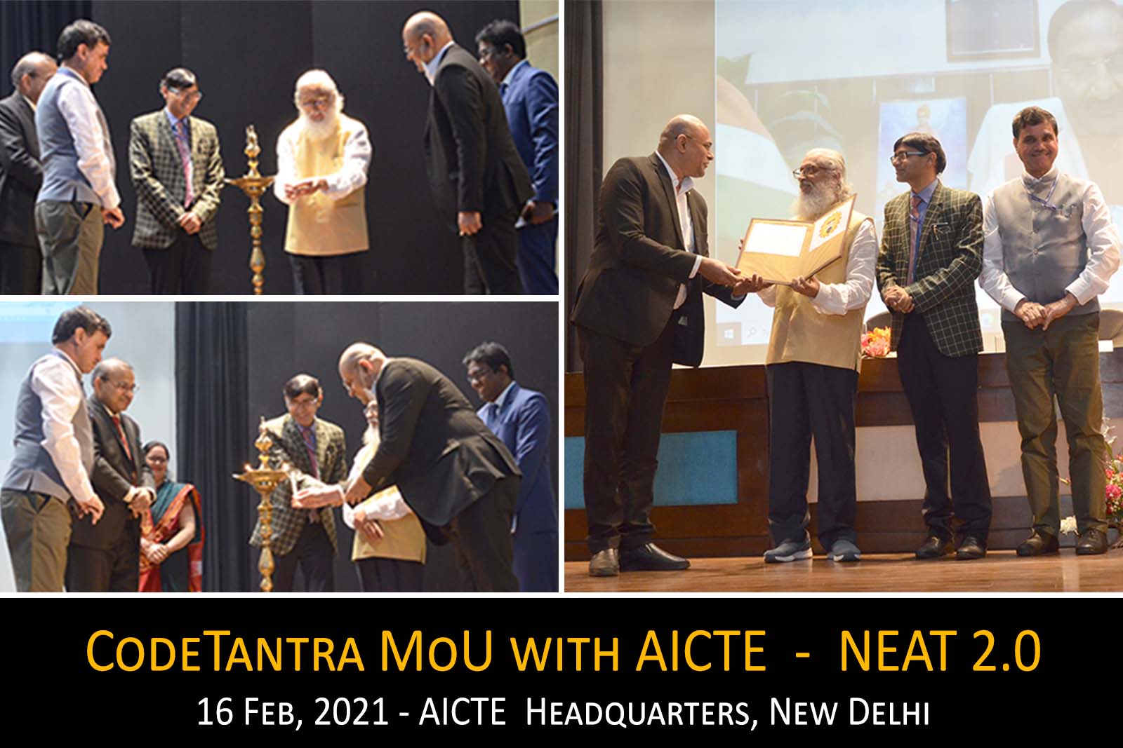 Exchanging Memorandum of Understanding between Chairman AICTE Sri Anil Sahasrabuddhe and Ramana Telidevara, CEO CodeTantra - NEAT 2021